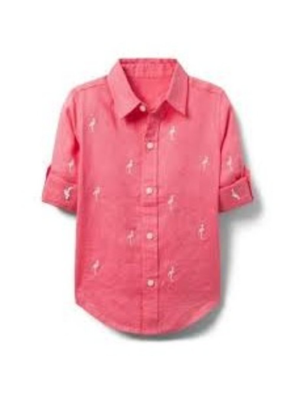 Janie and Jack Boys Linen Flamingo Embroidered Button Front Shirt, Size 6